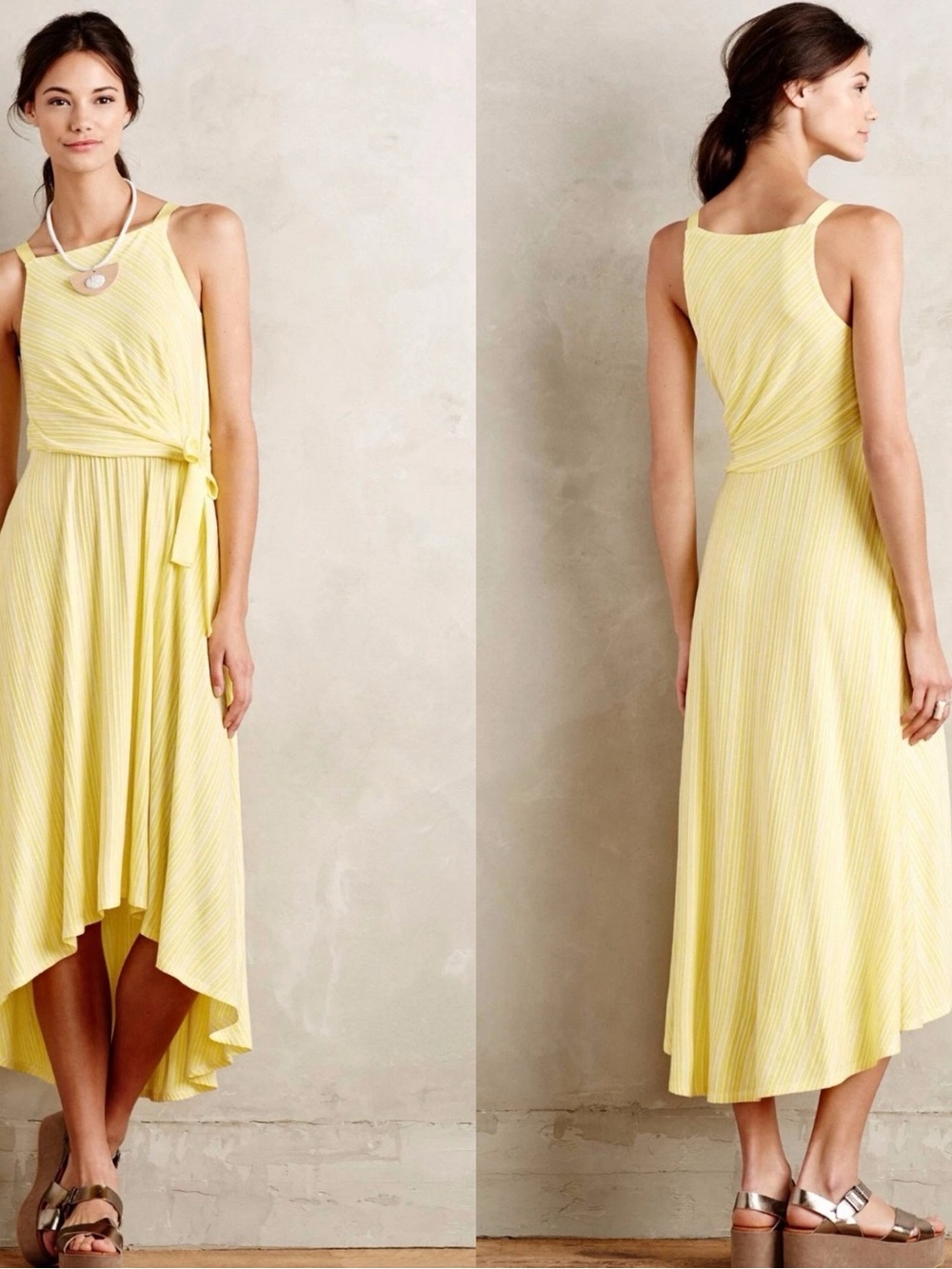 NWOT Anthropologie Maeve Yellow Sleeveless High-Low Midi Dress Size M